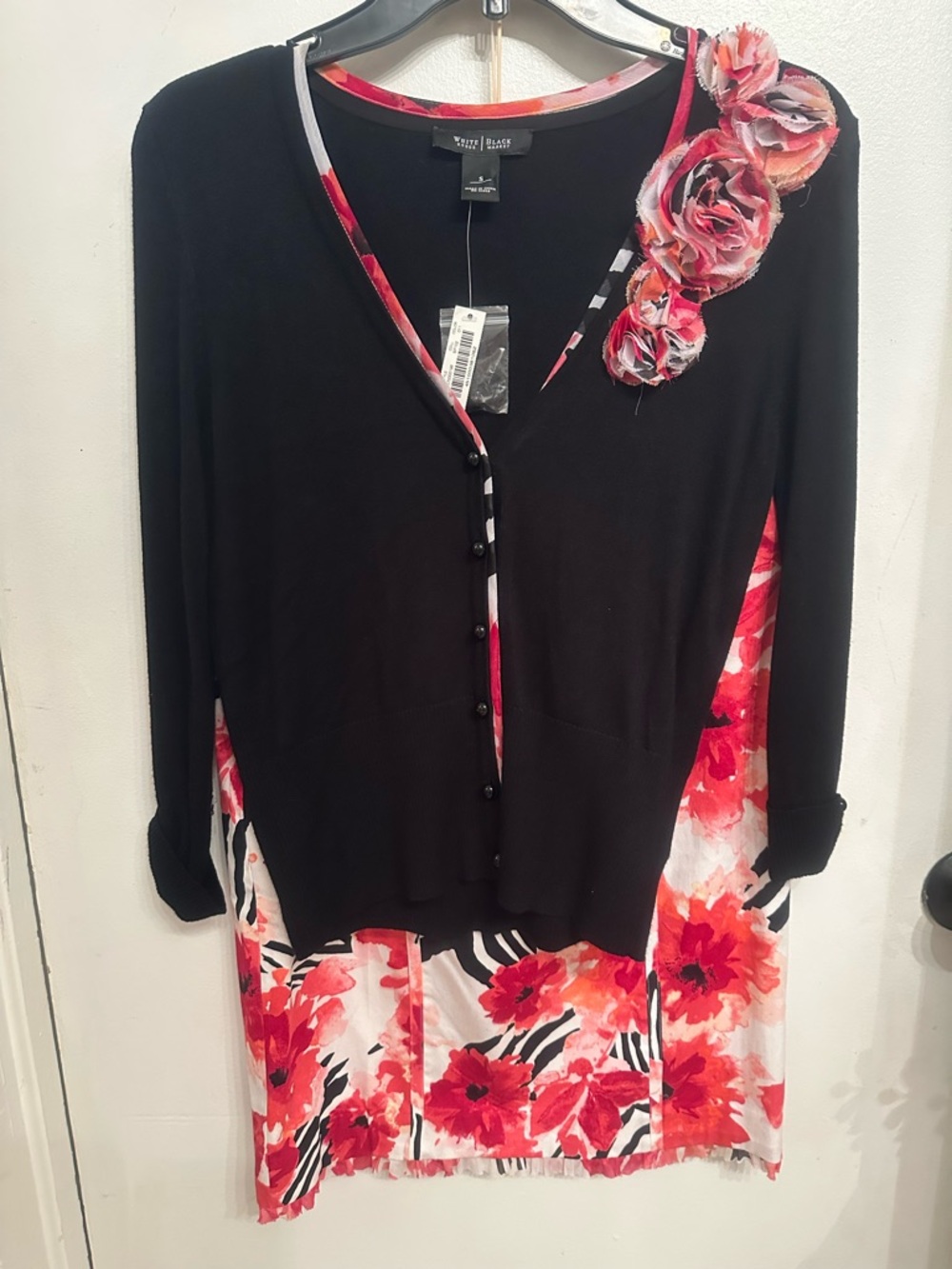 White House Black Market Black 2 Pc. Cardigan & Floral Skirt Set Size S/6 NWT